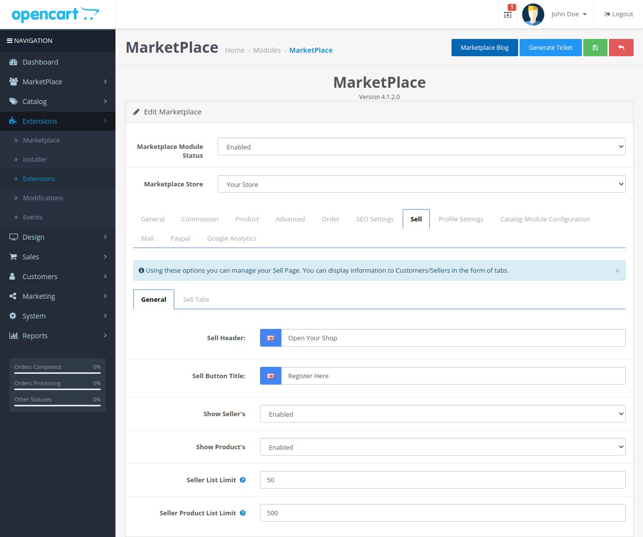 فروش در Opencart Marketplace Multi-Vendor